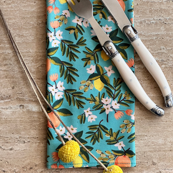 Set 4 servilletas Citrus Turquesa  - 100% algodón