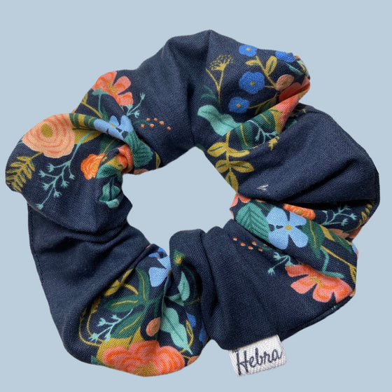 Scrunchie Flores Navy - Mediano