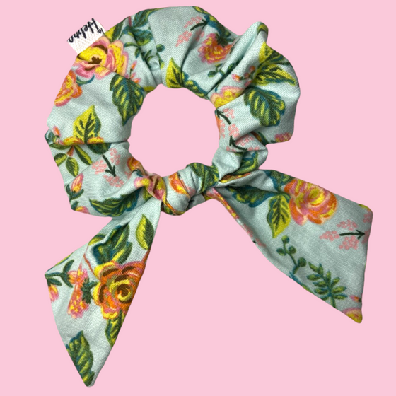 Scrunchie Peonías Turquesa - Mini Lazo