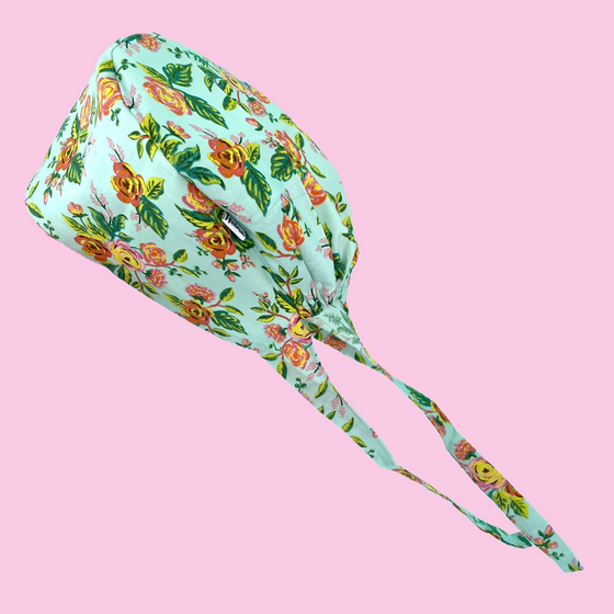Gorro Clínico Peonías Turquesa